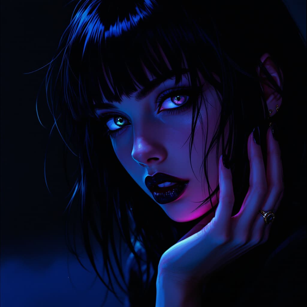 AI generated: Create an anime style girl of cyberpunk vampire babe, Create an anime style girl of the 80s and 90s....