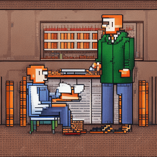 AI generated: reading book with man,pixel art