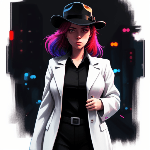 AI generated: Neo-Noir Detective Girl, American Realism Style, colorful, plain white background