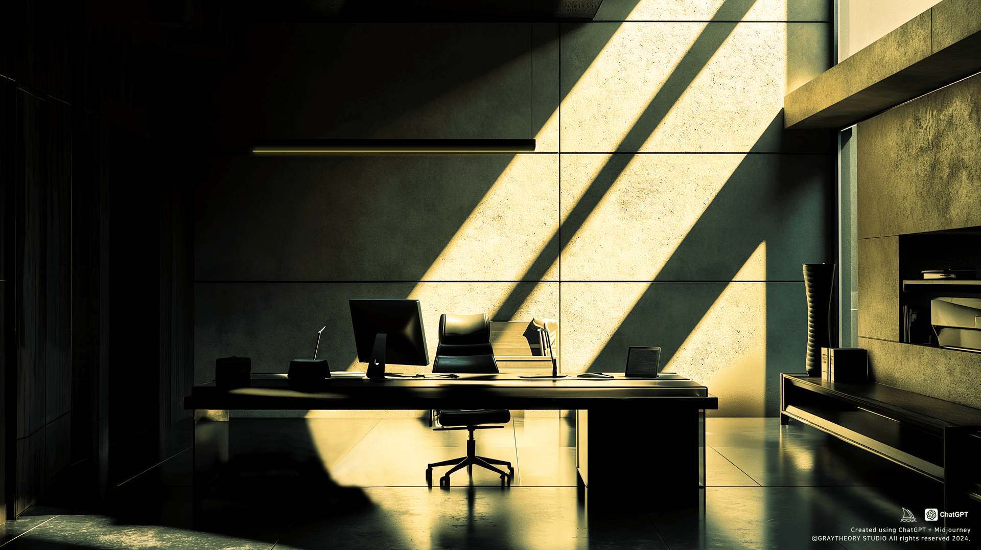 AI generated: cinematic, front view, canon EOS 5d, a sleek Bauhaus-inspired workspace, functional design and geome...