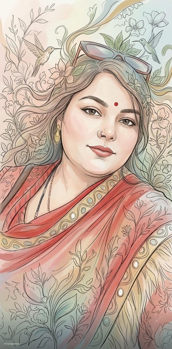 AI generated: Create a beautiful, intricate drawing of a woman in a nature-inspired, art nouveau style. The figure...