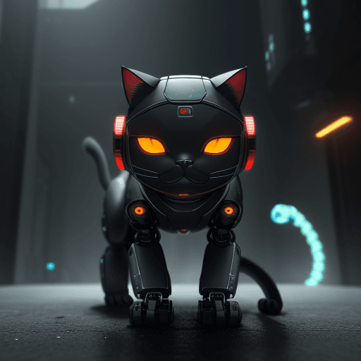 AI generated: (Robotic cat takeover:1.3), (enslaving humanity:1.2), (ominous and dystopian:1.1), Sci-Fi, --HD 8K 