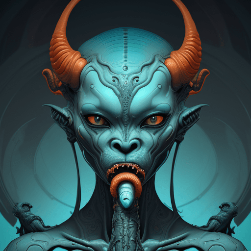 AI generated: alien cyborg art and illustration by theo el, in the style of balanced symmetry, light orange and cy...