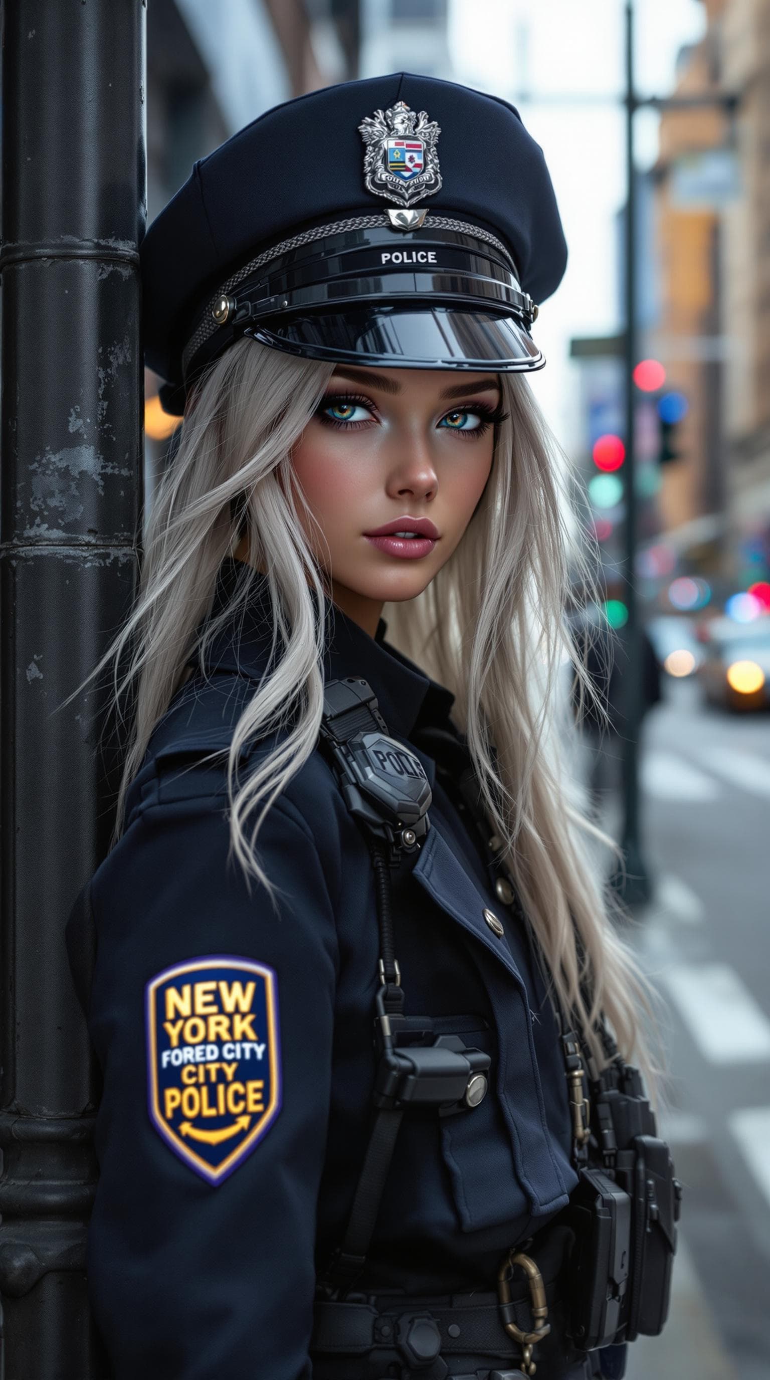 AI generated: a professional photo of a exceptionally of the most beautiful blood police girl in the world, mythic...