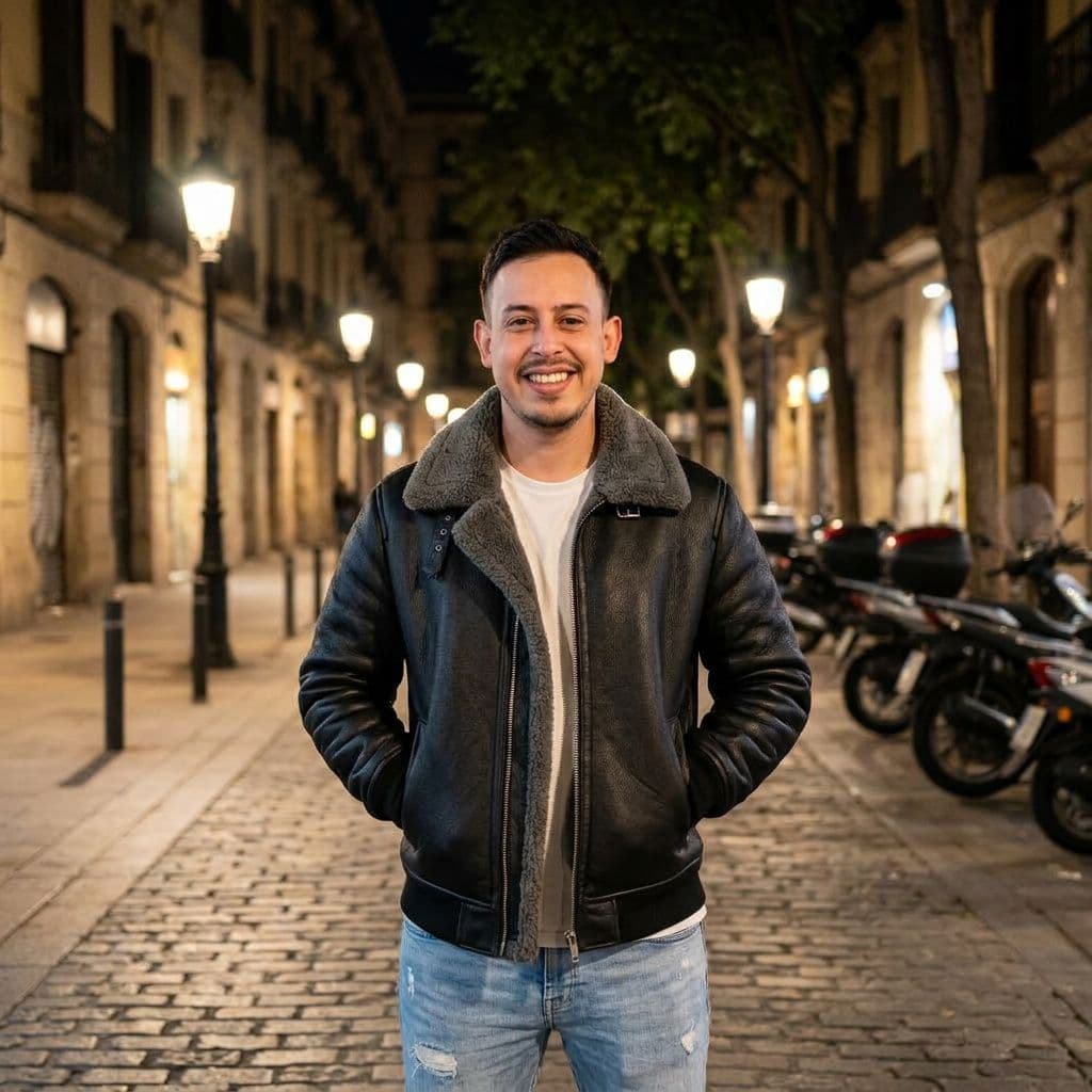 AI generated: A young handsome Spanish man in his late 20s, smiling confidently at the camera, dark short styled h...