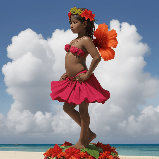AI generated: mola panameña, de flores de hibiscus, figura de capas colorida