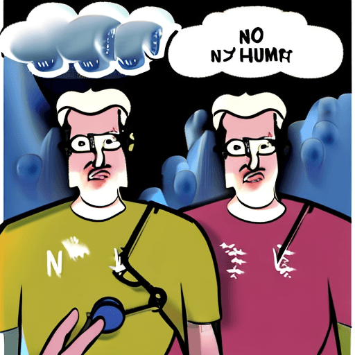 AI generated: three anthropomorphized storm clouds, each wearing different colored tshirts saying I work in IT wit...