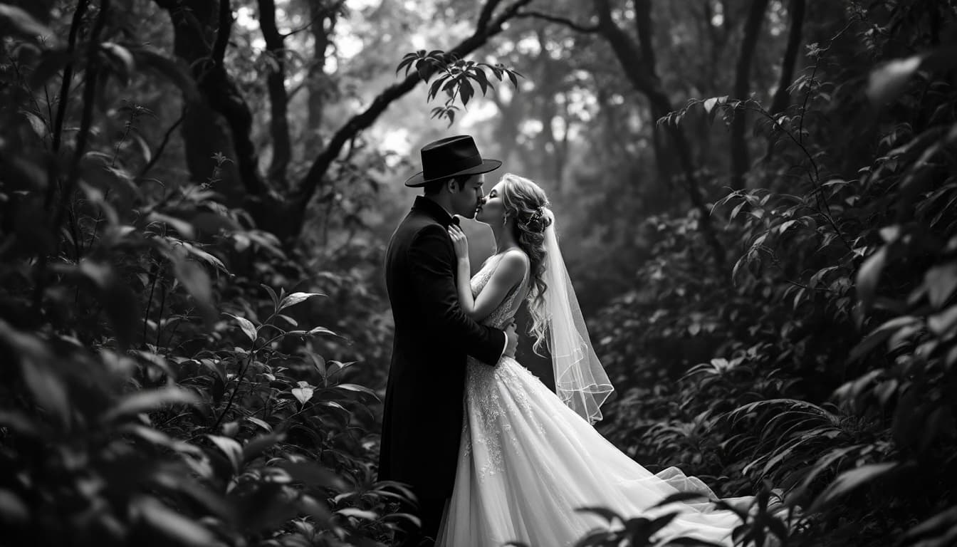 AI generated: HIGH DEFINITION - BLACK AND WHITE - camera shots from  behind -a man wearing black coat and hat watc...