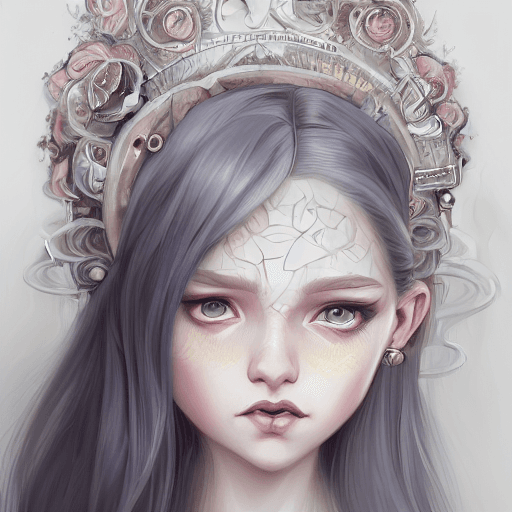 AI generated: a girl  young queen, gótic dark, white hair, realistic, ornamentals, steampunk victorian style, past...