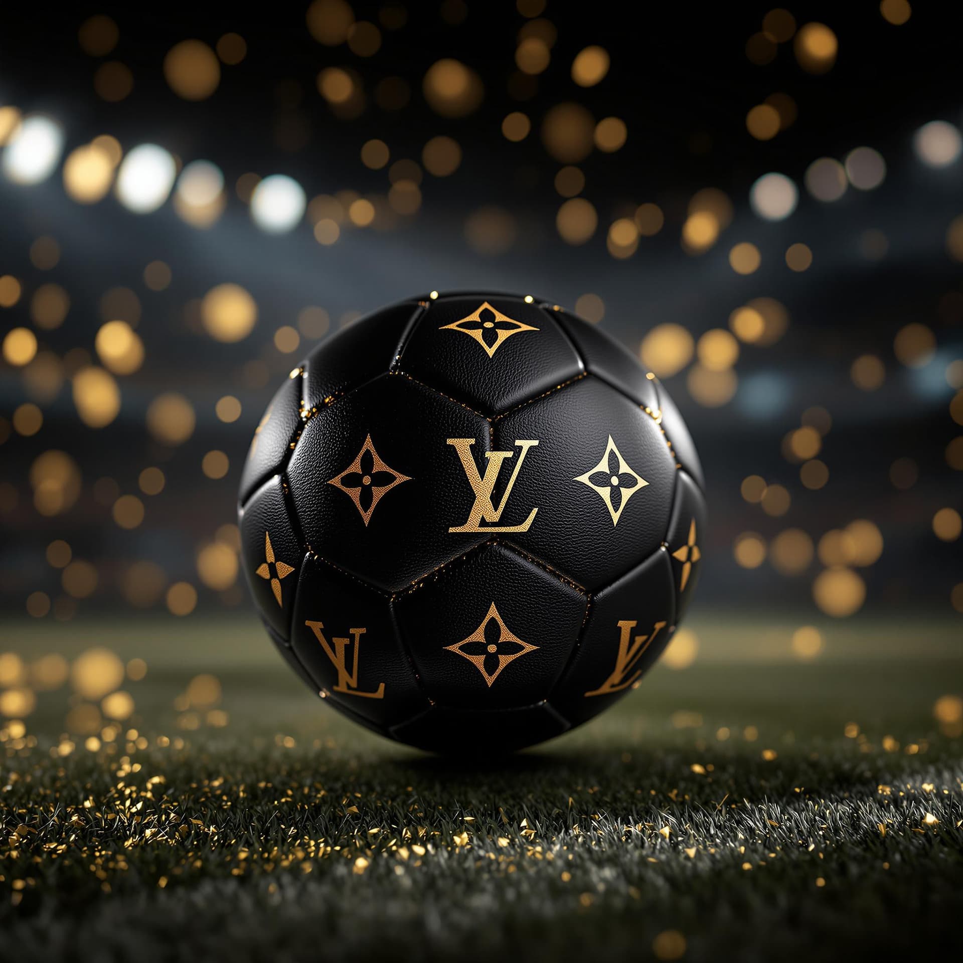 AI generated: Un luxueux ballon de football de collaboration Louis Vuitton x FIFA dans une publicité commerciale h...