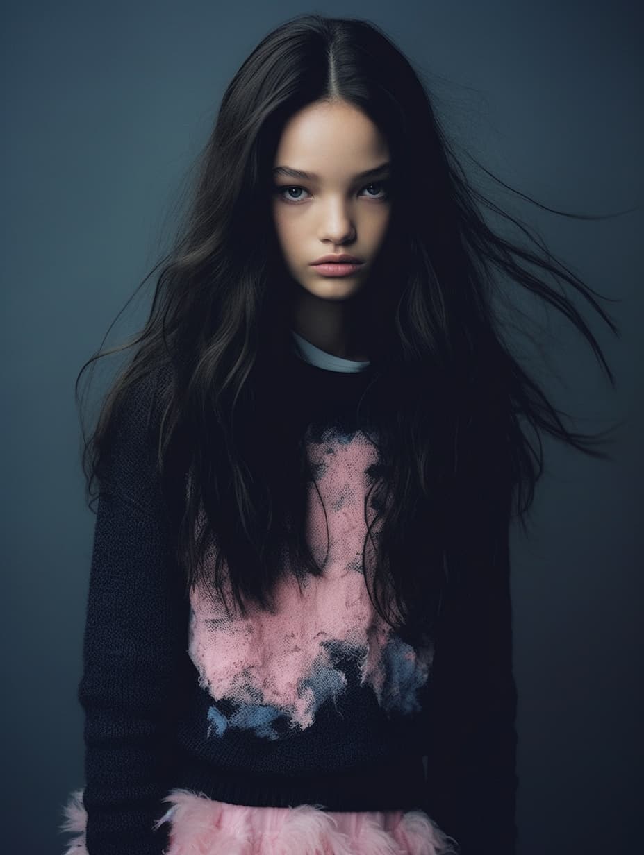 AI generated: a woman in a pink sweater and black skirt, a portrait, inspired by Esaias Boursse, flickr, hurufiyya...