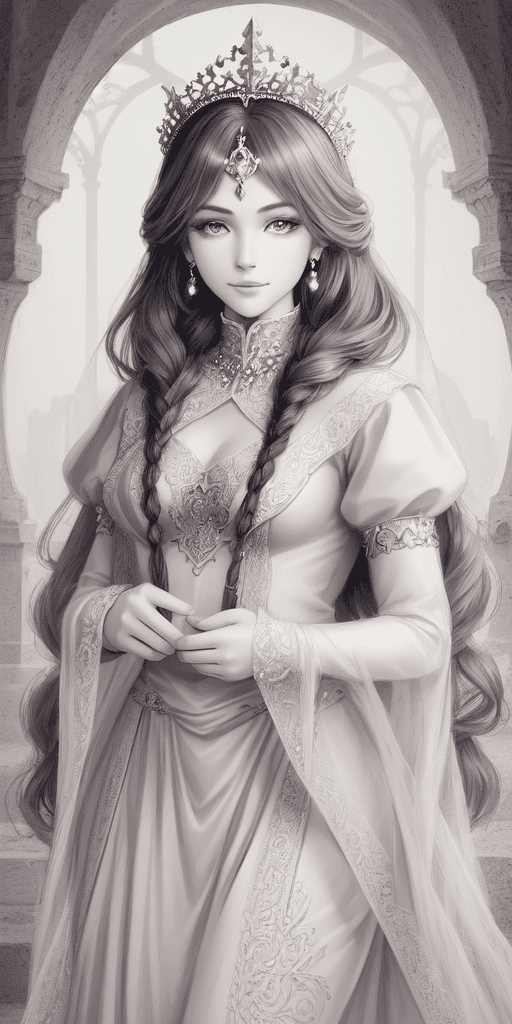 AI generated: pencil drawing of a beautiful young princess with braided hair, in the style of fantasy art