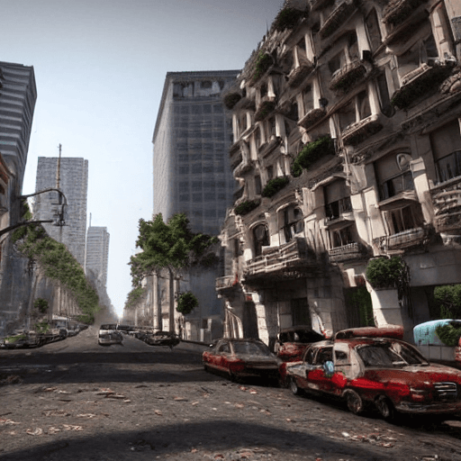 AI generated: Mexico City, buildings full of nature and zombies in the streets, ultra-realistic style, 4k