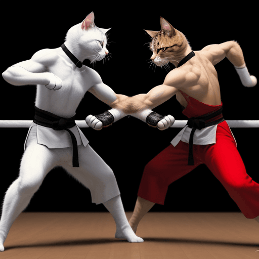 AI generated: In a world where cats have mastered the art of martial combat, describe the epic showdown between tw...