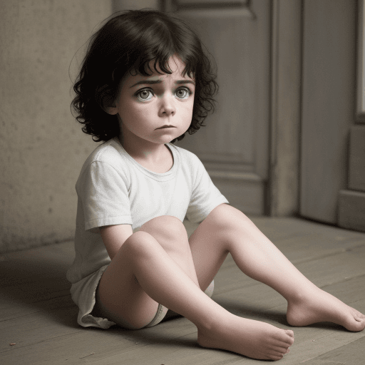 AI generated: Image enfant triste au fond d'un puit