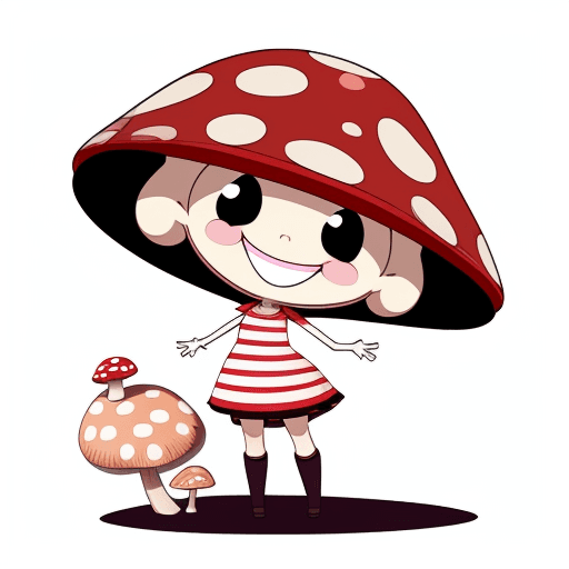 AI generated: Mushroom, big smile, lines cartoon, anime,girl