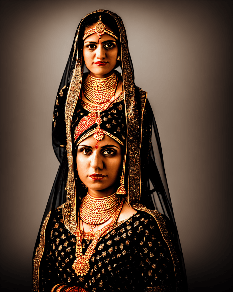 AI generated: FDetailed photo of a woman dressed in marriage, black background, medium field, intense light

