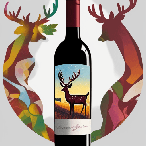AI generated: sticker for wine bottle with abstract deer and wine fields