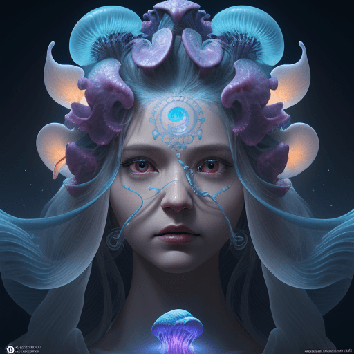 AI generated: Goddess close-up portrait ribcagel. nautilus, orchid, skull, flower bioluminiscent creatures, intric...