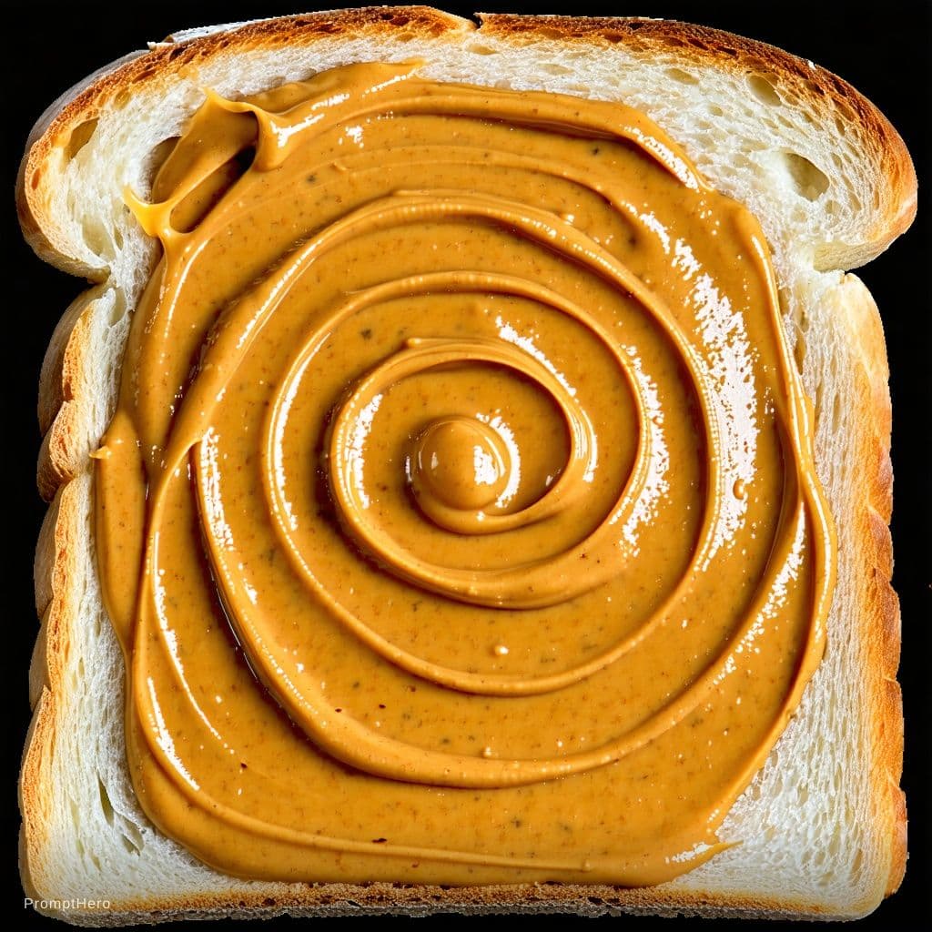 AI generated: A macro technical tescil photograph of a single thick-cut sourdough bread slice, centrally positione...