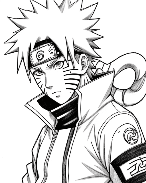 AI generated: Naruto Uzumaki, illustration line art, anime, manga, pencil sketch, pencil drawing, inking, black an...
