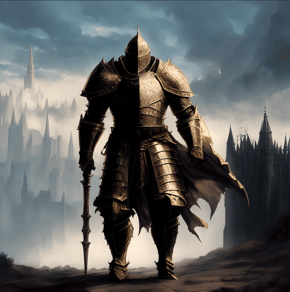 AI generated: a wandering knight on walking, medieval, fantasy, digital art, intricate details, masterpiece, highl...