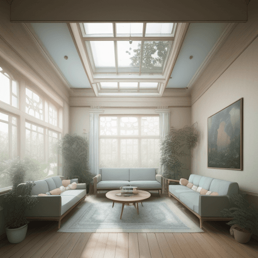 AI generated: High resolution photography interior design, dreamy sunken living room conversation pit, wooden floo...