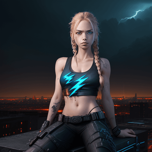 AI generated: 1girl, (solo:1.1), woman, 21years, Concept art, fire and ice, explosion, lightning,  a beautiful cyb...