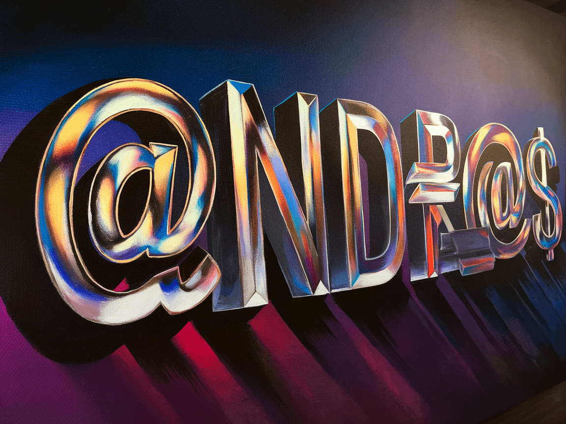 AI generated: Hyperrealistic oil painting of the name "@ndr€@$" as a striking modern typographic art piece, vibran...