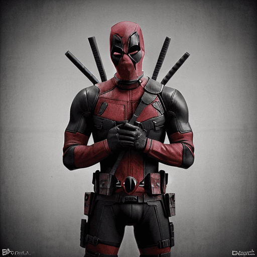 AI generated: Deadpool , dark mist, caricature in Constantin Brâncuși style, Holding heavy weapons, Serene, Dynami...