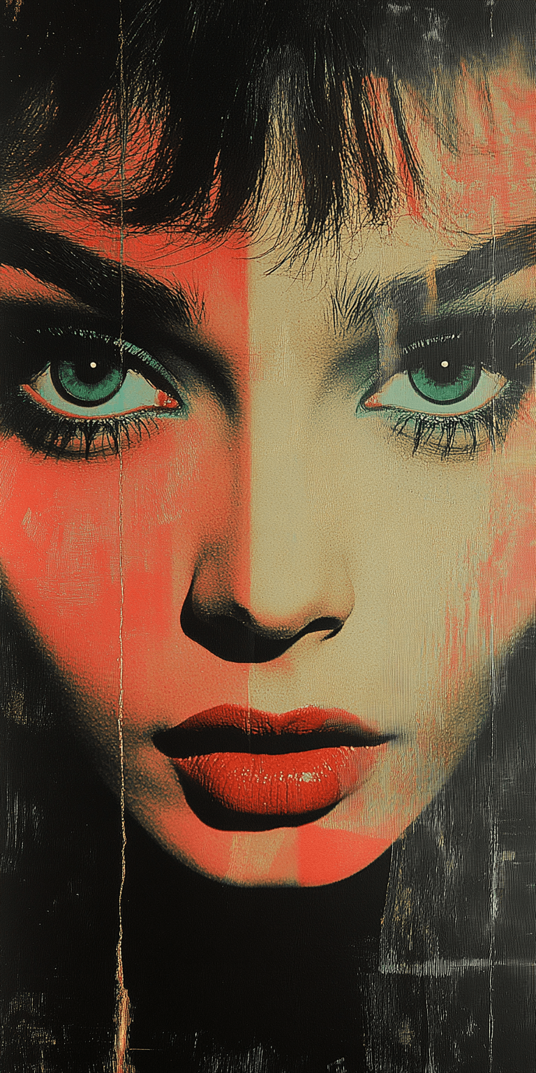 AI generated: Audrey Hepburn in the style of Andy Warhol, pink, green, black, and white --ar 1:2 --stylize 750