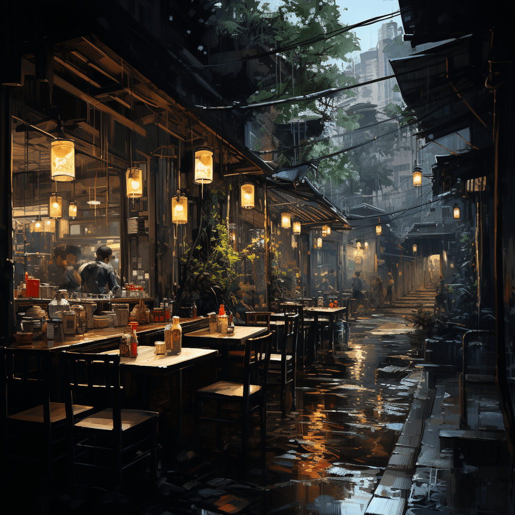 AI generated: olpntng style, very Old, jakarta  ,street , cafe, night, trending on artstation, sharp focus, studio...