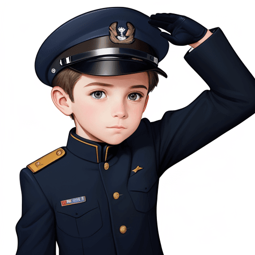AI generated: Drawing of a boy, in a navy uniform, saluting