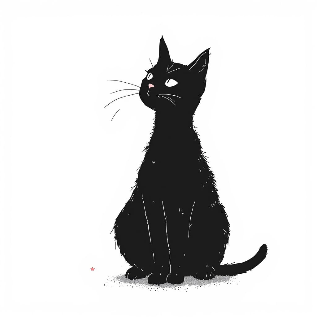 AI generated: 4 different 
black Cat and flower in a Takeshi Kitano style, in a minimalist and humorous setting, s...