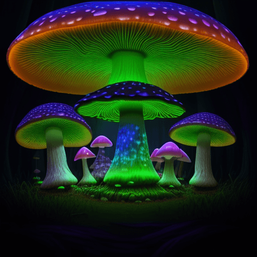 AI generated: large glowing mushroom forest --style raw --v 6.0