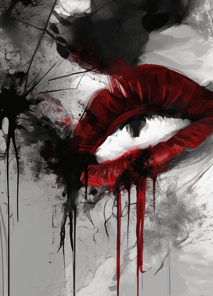 AI generated: nightmares after toxic relationship, desperate, horror, gloomy, in the style of black and dark red, ...