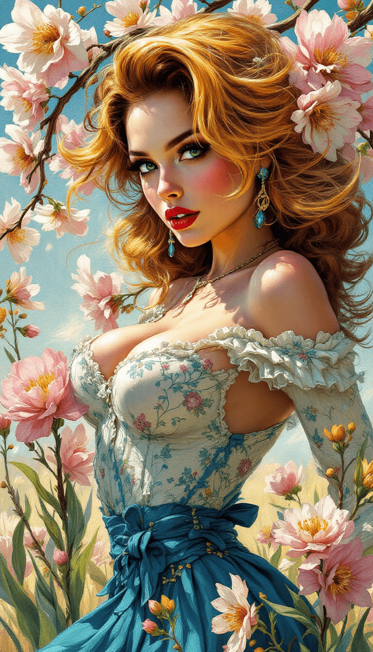 AI generated: A captivating depiction of a pin-up woman, inspired by the artistic style of Vincent Van Gogh. Rende...