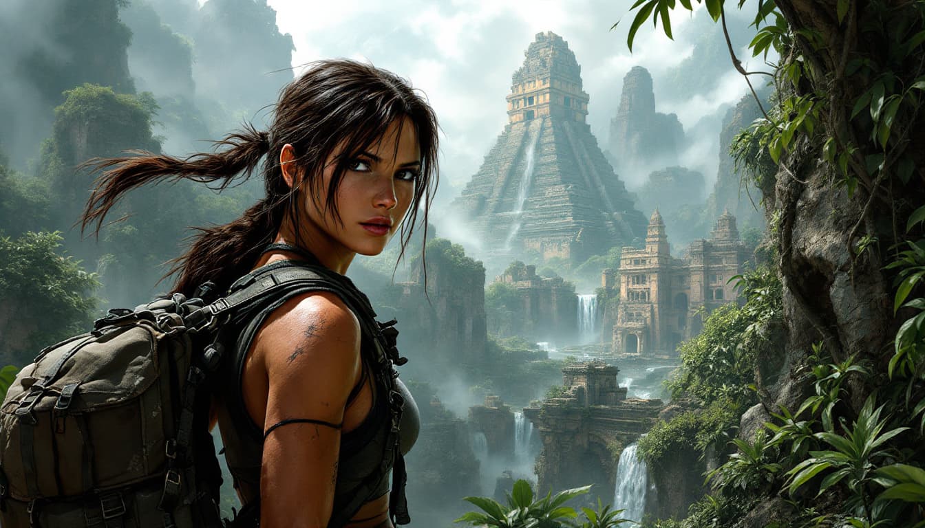 AI generated: High quality photo of Lara Croft, the iconic adventurer from the Tomb Raider series, is a symbol of ...
