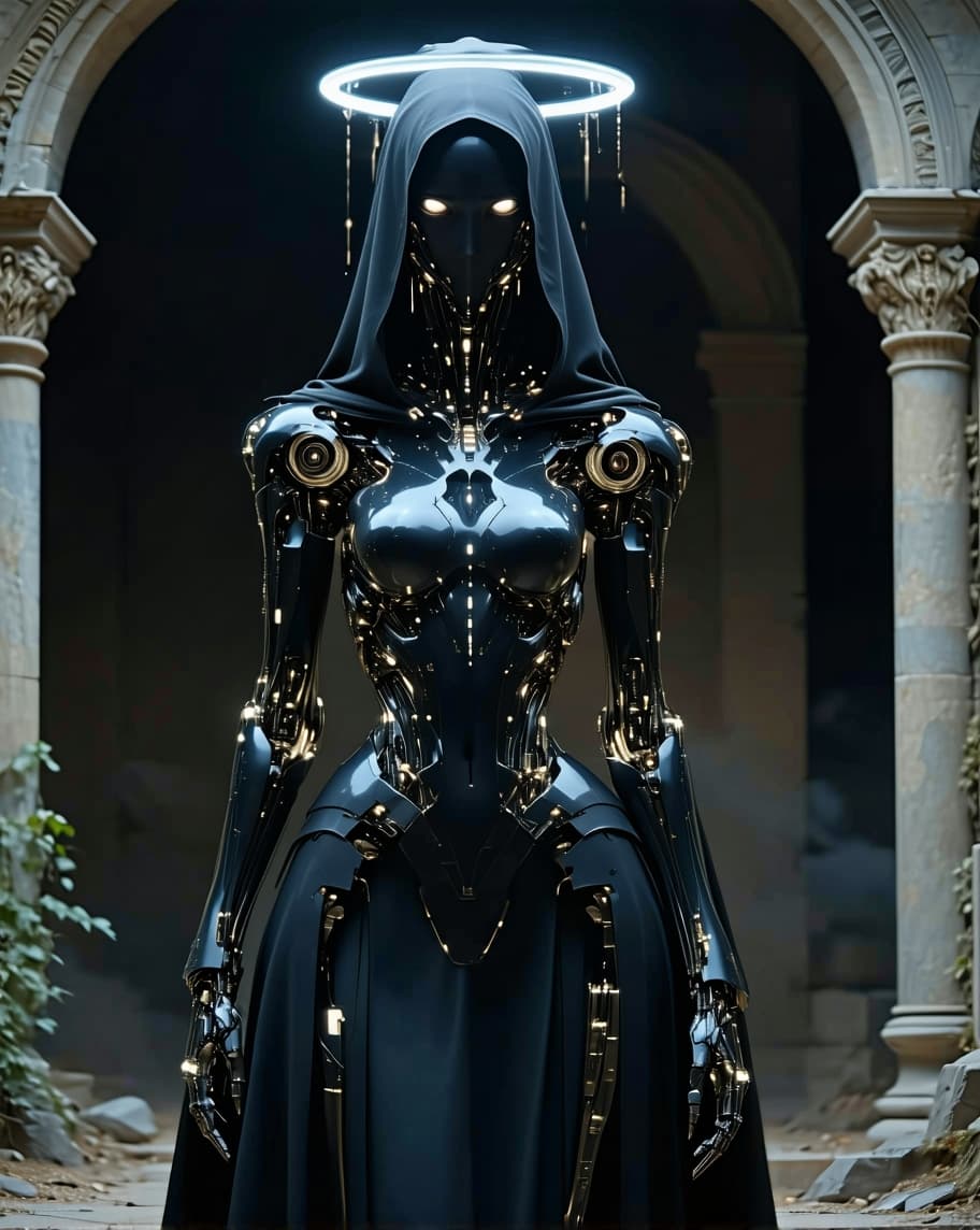 AI generated: Gothic style Gothic style 1woman, (full body image with nothing cropped out:1.2), mechanical battle ...