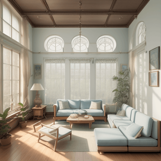 AI generated: High resolution photography interior design, dreamy sunken living room conversation pit, wooden floo...