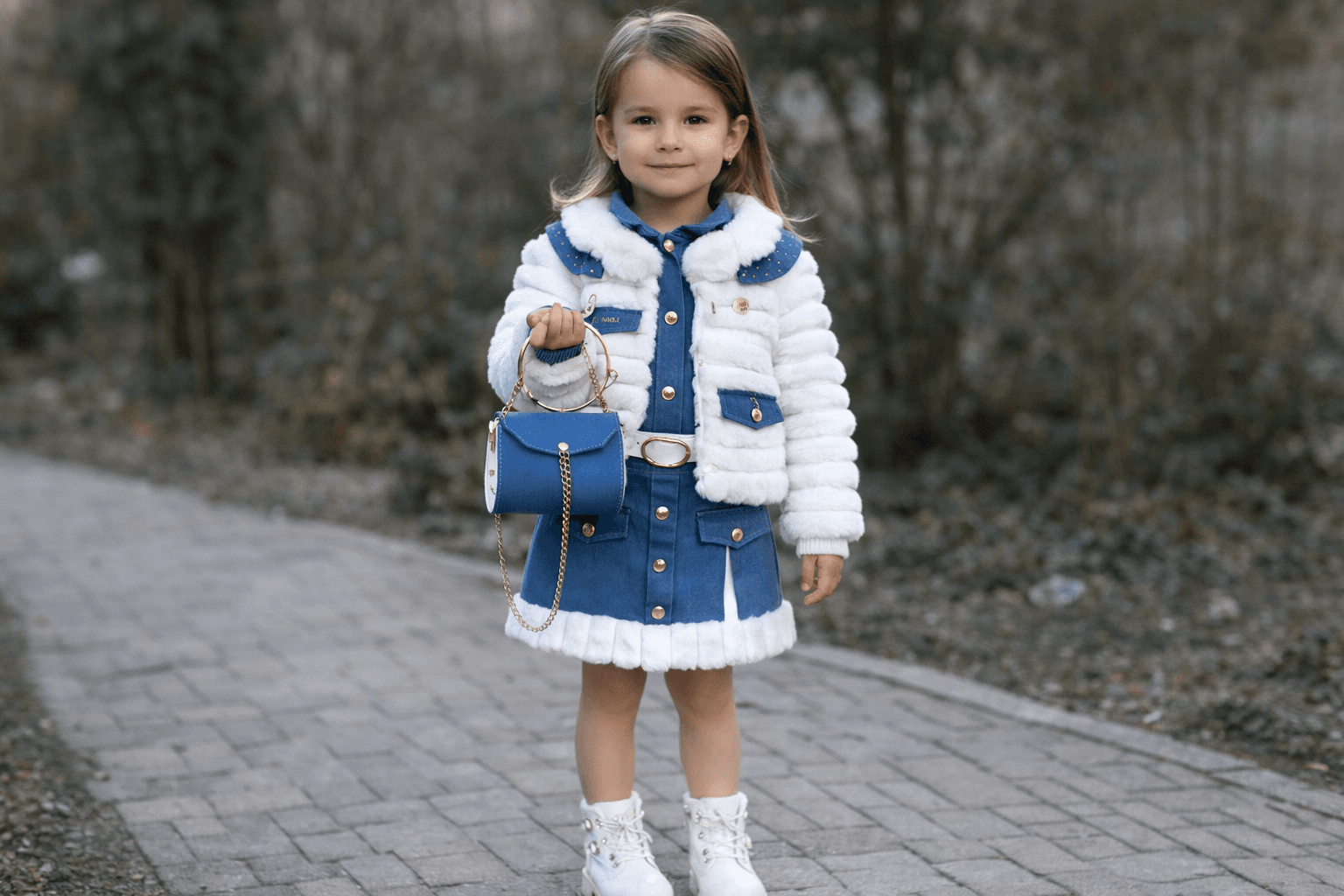 AI generated: Complete image of a kid from head to foot . having this clothes