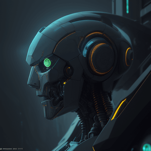 AI generated: rendering, side shot, falf-strange body with complex system equipment with hyper detail robot, gaze,...