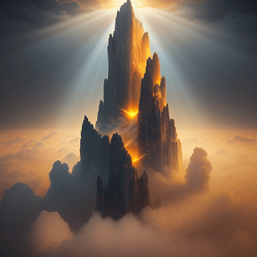 AI generated: Create an image featuring a vertical, ethereal landscape with a central beam of light cascading down...