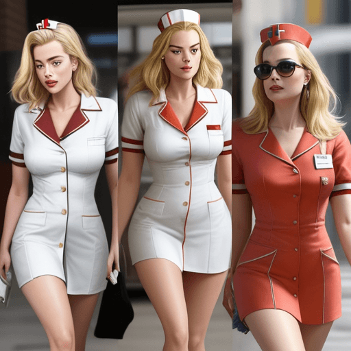AI generated: Amber Heard, Margot Robbie,  Nurse outfits
