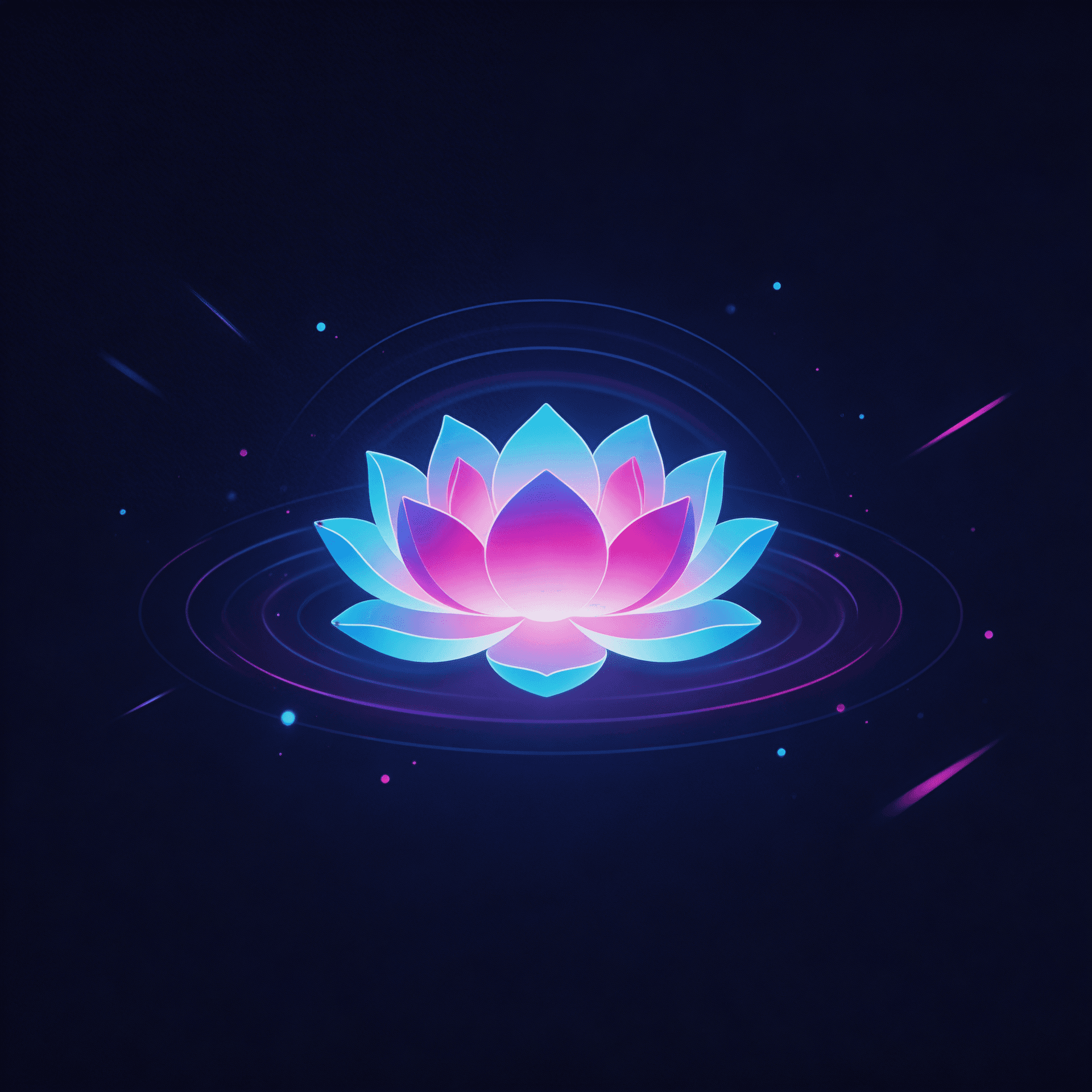 AI generated: savitri network splash screen, deep navy #151035 background, large stylized 
lotus flower symbol at ...