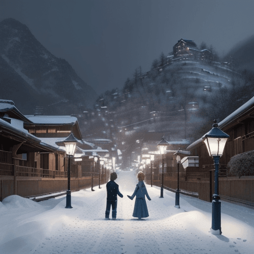 AI generated: /imagine prompt: An anime scene of a quiet mountain village covered in fresh snow, with a boy and gi...