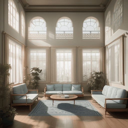 AI generated: High resolution photography interior design, dreamy sunken living room conversation pit, wooden floo...