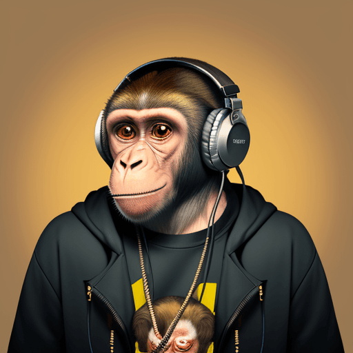 AI generated: monkey in rap style with headphones