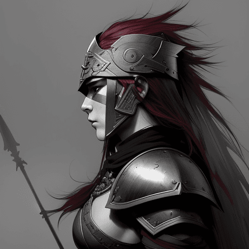 AI generated: Generate an image of a warrior with a spear and shield, looking in profile while removing the helmet...
