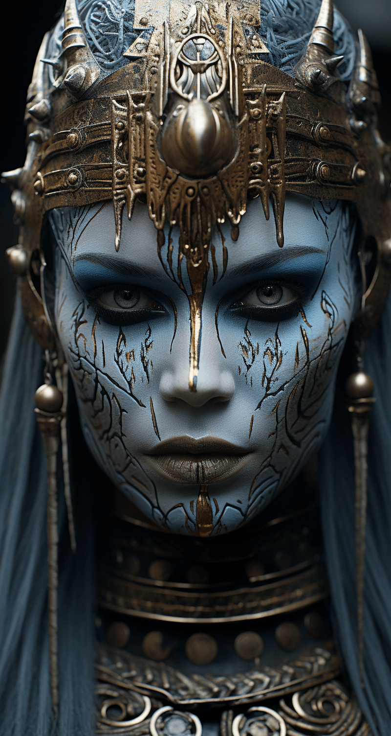 AI generated: female warrior, ultra-realistic, exaggerated facial expression --ar 68:128 --s 750 --v 5.2